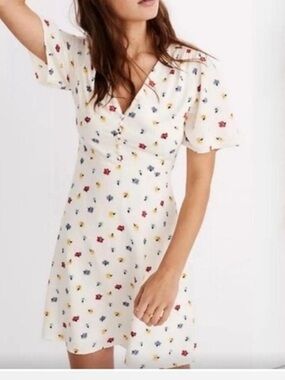 Madewell White Floral Dress with Red, Yellow and Blue Flowers